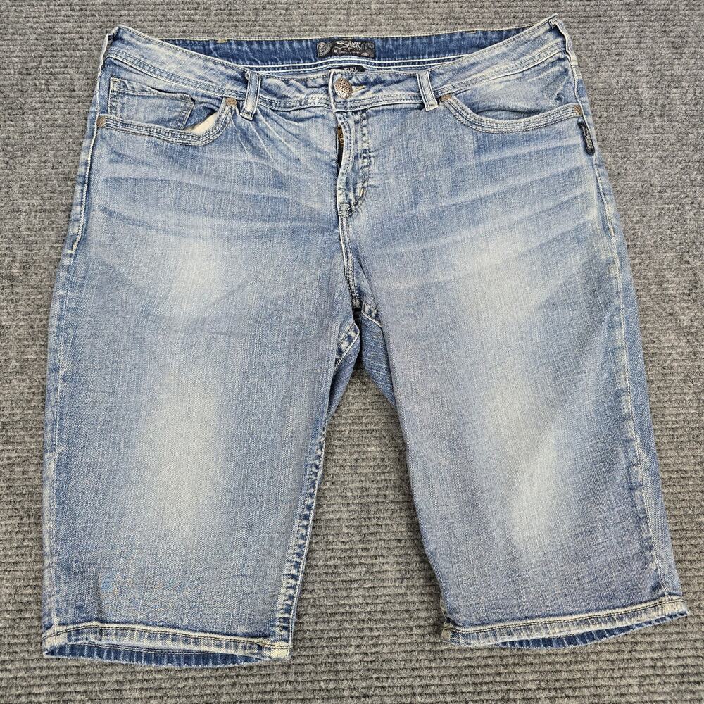 Silver Jeans Suki Bermuda Shorts Womens SZ16 38" Waist Blue Denim Curvy Mid Rise
